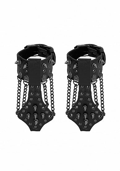 Skulls and Bones Handcuffs with Spikes and Chains Blac